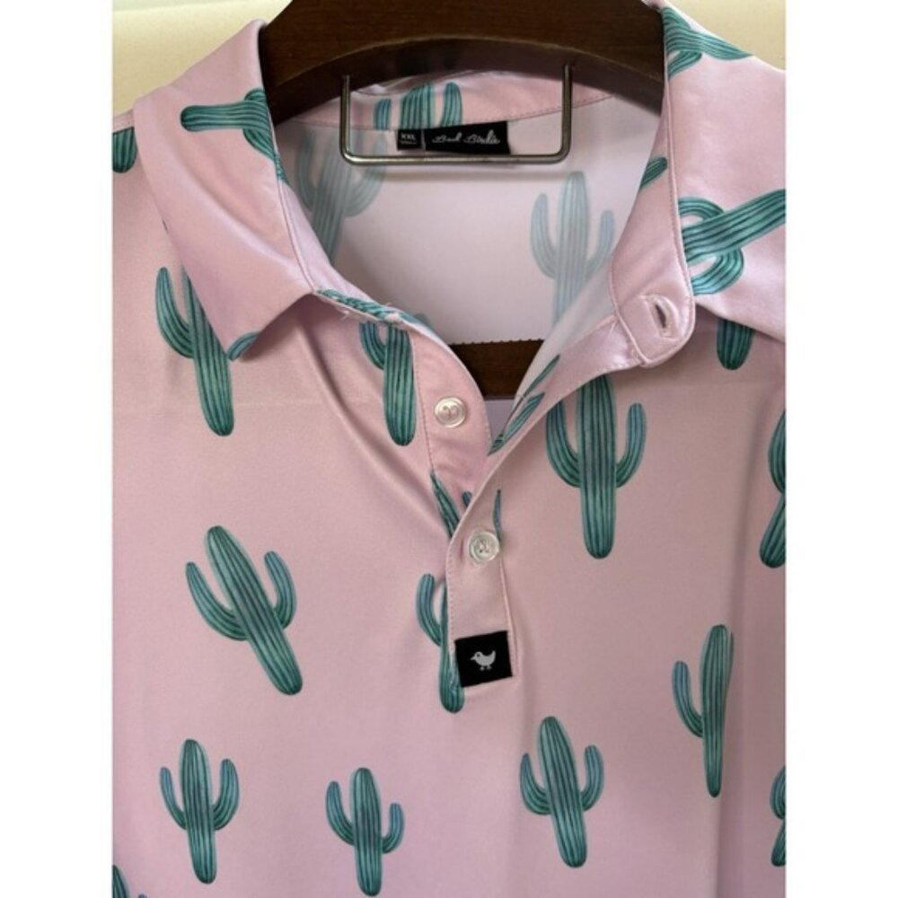 BAD BIRDIE XXL Desert Cactus Mens Polo Golf Pink Performance Golf Short Sleeve - Picture 3 of 8